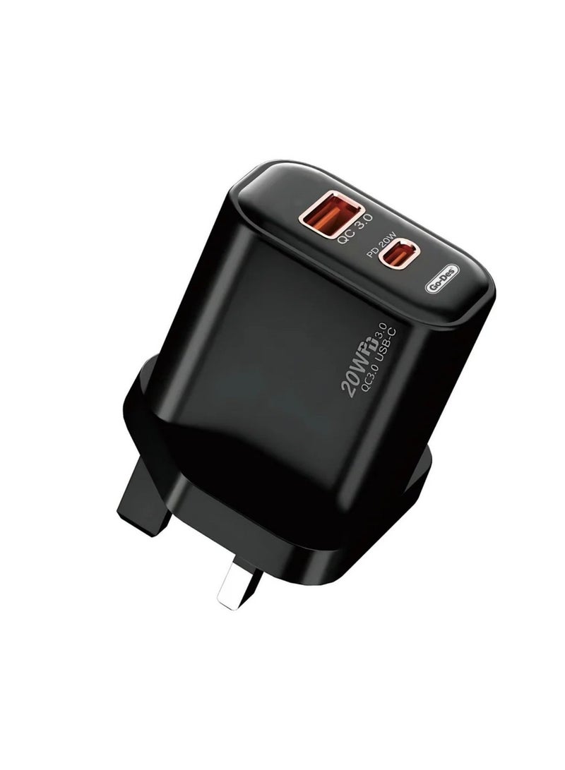 GO-DES 38W PD + QC 3.0 Dual-Port Fast Travel Charger USB-C USB-A Wall Adapter with Smart Protection - Image 1