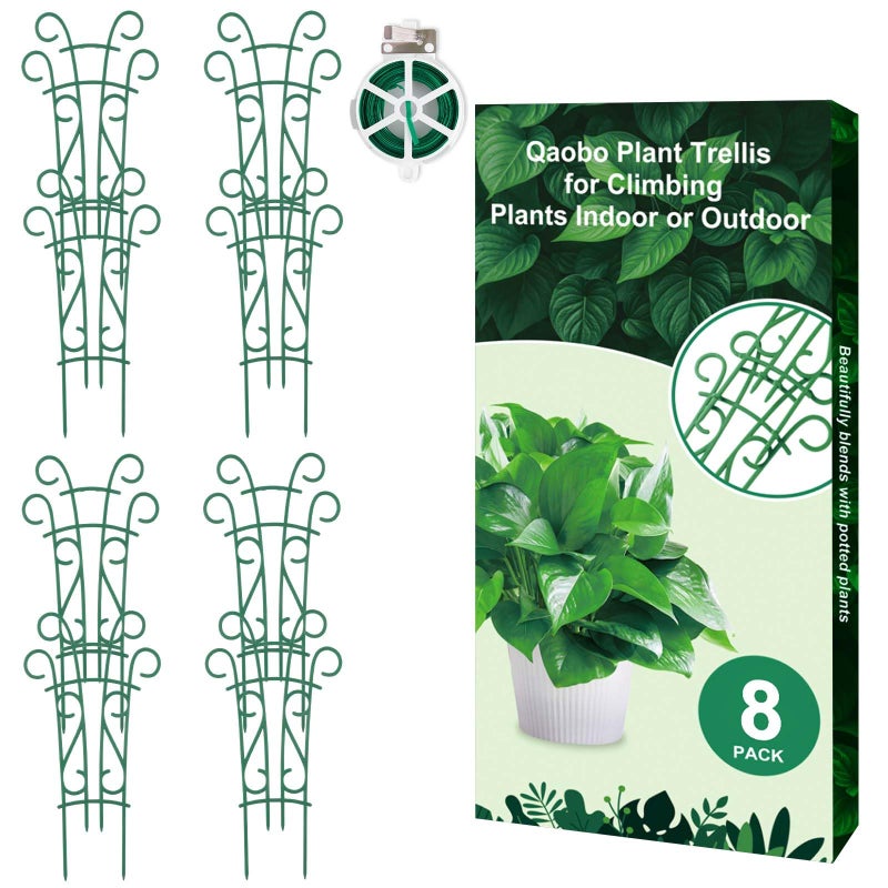 Qaobo Indoor Plant Trellis for Climbing Plants, 8 Pack Garden Trellis for Potted Plants Stackable Plant Trellis Plant Stakes for Indoor Plants Accessories Flower Plant Support - Image 1