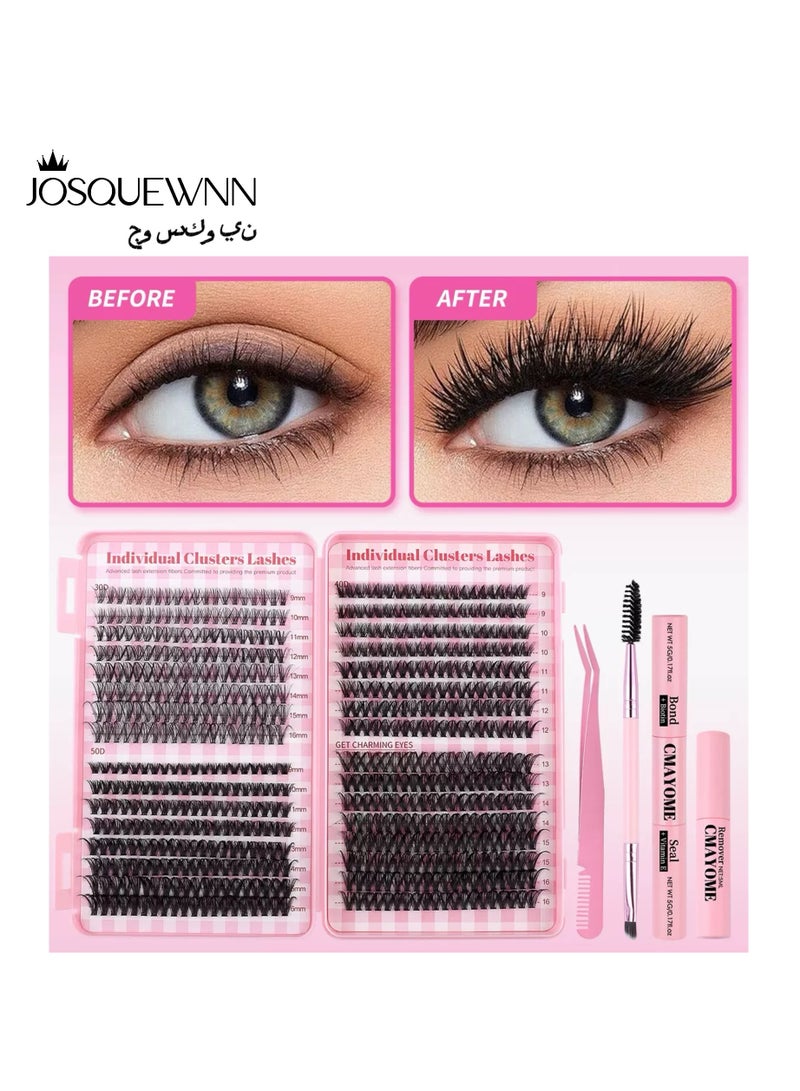 JOSQUEWNN 4 Styles DIY Eyelash Extension Kit 640 Clusters, 9-16mm Mixed Individual Lashes Cluster, Natural Curl Personal Eyelash Set, Segmented False Eyelashes, Thick Eyelashes - Image 2