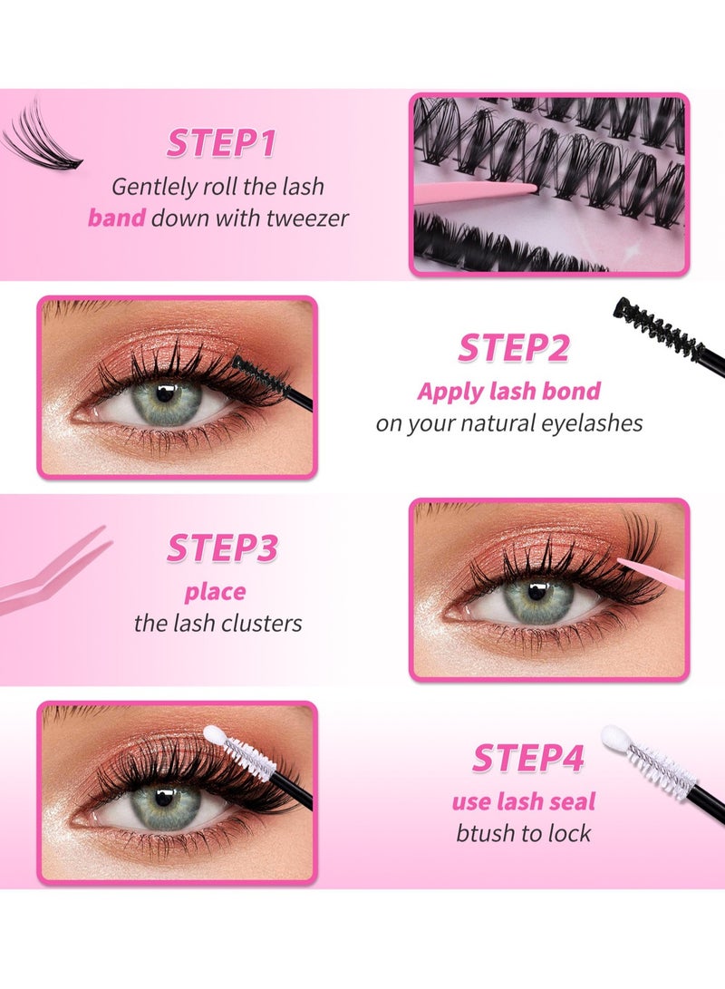 JOSQUEWNN 4 Styles DIY Eyelash Extension Kit 640 Clusters, 9-16mm Mixed Individual Lashes Cluster, Natural Curl Personal Eyelash Set, Segmented False Eyelashes, Thick Eyelashes - Image 4