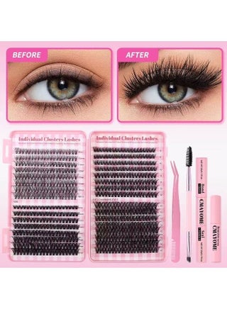 4 Styles DIY Eyelash Extension Kit 640 Clusters, 9-16mm Mixed Individual Lashes Cluster, Natural Curl Personal Eyelash Set, Segmented False Eyelashes, Thick Eyelashes - view 2