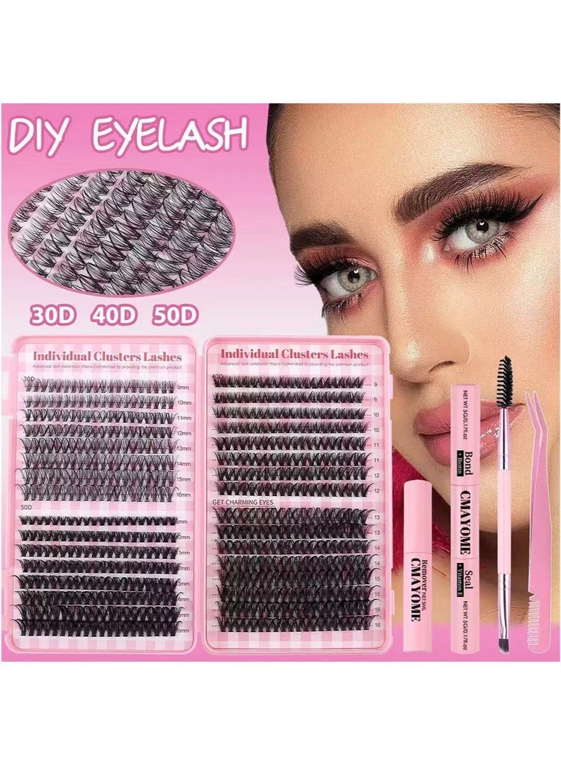 كمايو طقم تمديد رموش DIY بأربعة أنماط: يحتوي على 640 مجموعة من الرموش الفردية المختلطة بأطوال تتراوح بين 9-16 مم. يتميز بتجعيد طبيعي، مما يجعلها مثالية للحصول على مظهر رموش شخصي. تشمل الرموش المقسمة رموشًا كثيفة تمنحك إطلالة جذابة تناسب جميع المناسبات. احصلي على مظهر رائع بكل سهولة! - Image 1