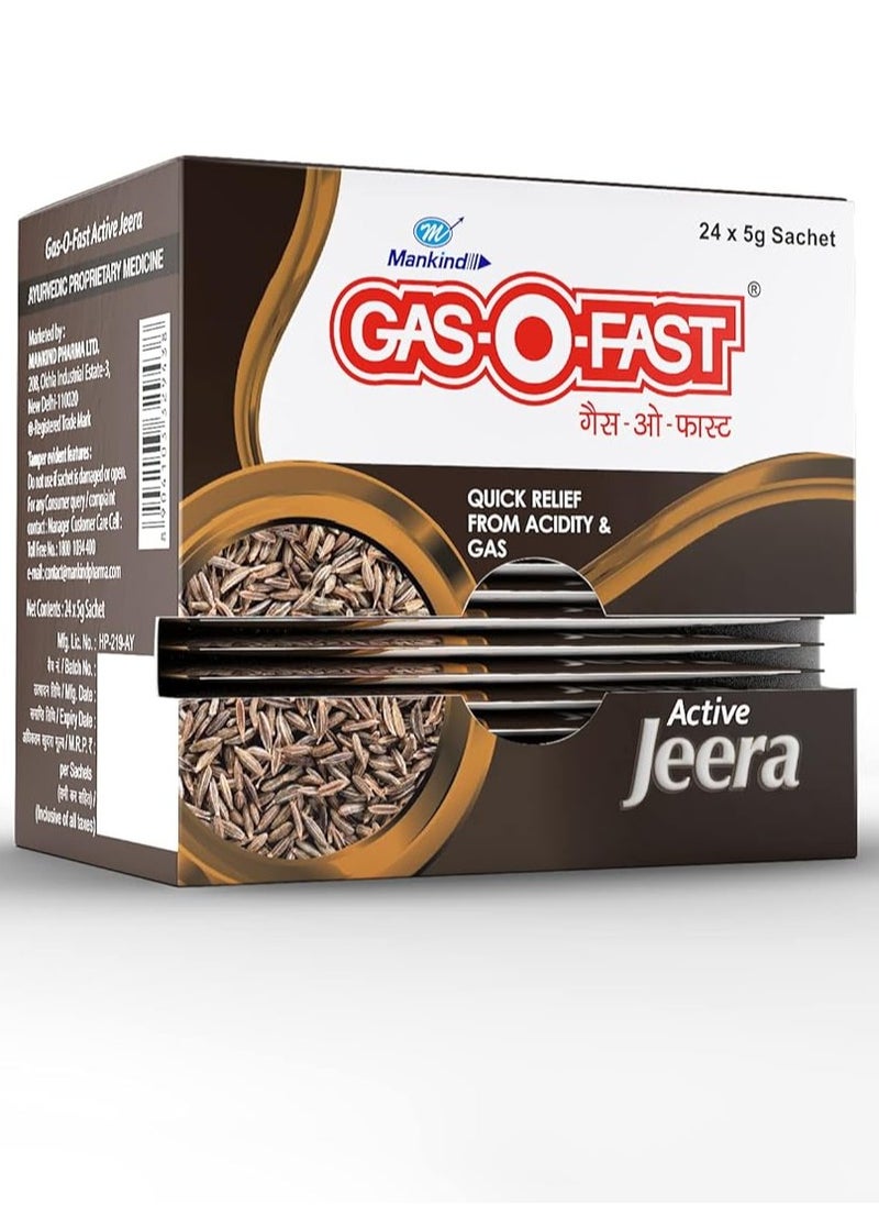 Gas-O-Fast For Relieving Acidity, Active Jeera- 5 g Sachet (Pack of 24)