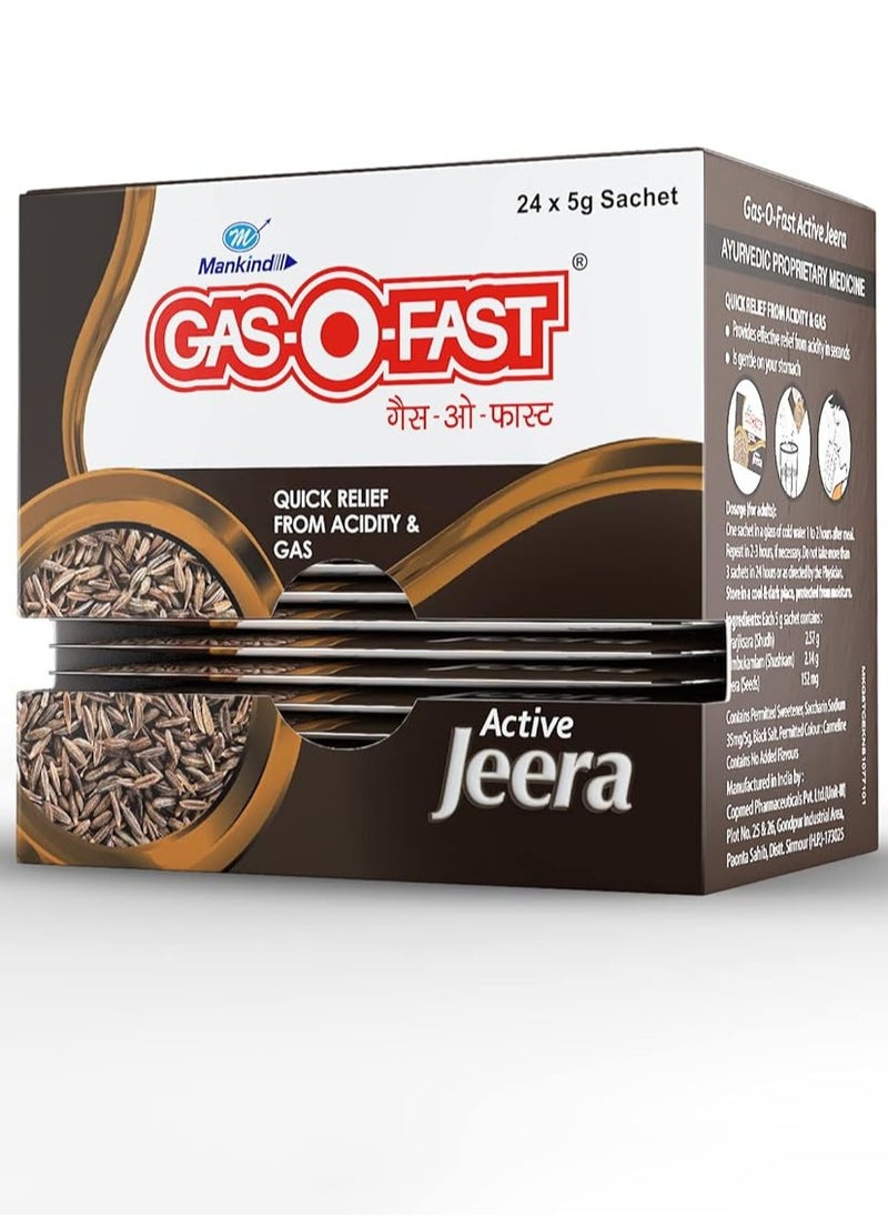 Gas-O-Fast For Relieving Acidity, Active Jeera- 5 g Sachet (Pack of 24)