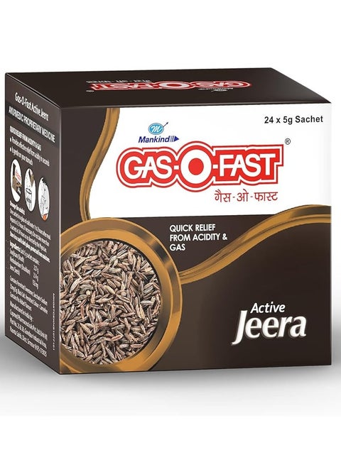 Gas-O-Fast For Relieving Acidity, Active Jeera- 5 g Sachet (Pack of 24)