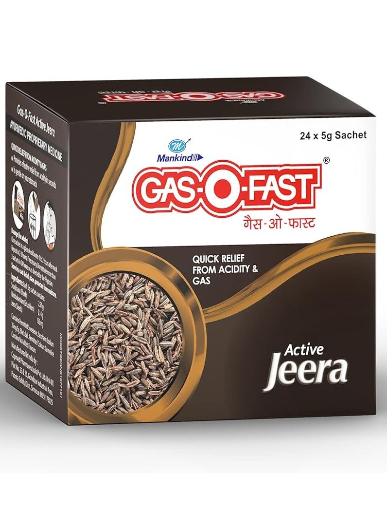 Gas-O-Fast For Relieving Acidity, Active Jeera- 5 g Sachet (Pack of 24)