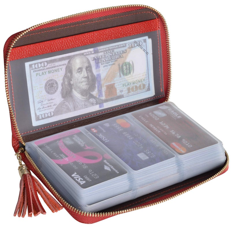 Easyoulife Credit Card Holder Wallet Womens Zipper Leather Case Purse RFID Blocking (Red) - Image 1