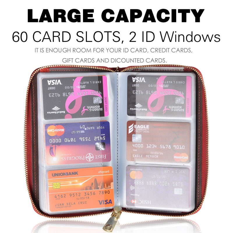 Easyoulife Credit Card Holder Wallet Womens Zipper Leather Case Purse RFID Blocking (Red) - Image 3
