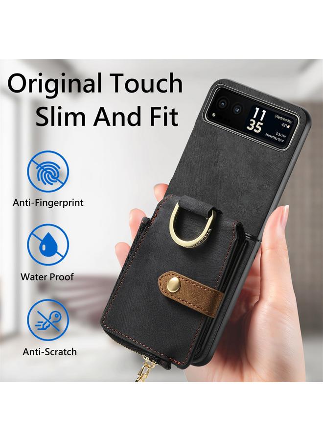 اس-توب جراب لهاتف Motorola Razr 40 بتصميم كلاسيكي مع حلقة ومحفظة متعددة البطاقات - Image 3