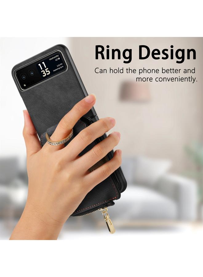 اس-توب جراب لهاتف Motorola Razr 40 بتصميم كلاسيكي مع حلقة ومحفظة متعددة البطاقات - Image 4