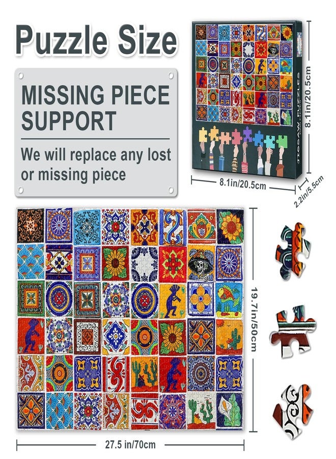 Rebotipy Jigsaw Puzzle for Adults - Mexican Style Ceramic Tile Multicolored Bright and Colorful, 28x20 Inch Intricate Details Parlour Games, Challenging Puzzles, 1000 piece Unique Gift for Puzzle Lovers - Image 3