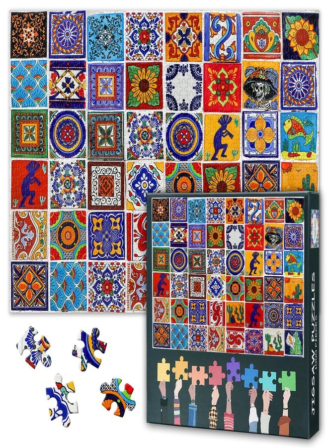 Rebotipy Jigsaw Puzzle for Adults - Mexican Style Ceramic Tile Multicolored Bright and Colorful, 28x20 Inch Intricate Details Parlour Games, Challenging Puzzles, 1000 piece Unique Gift for Puzzle Lovers - Image 1