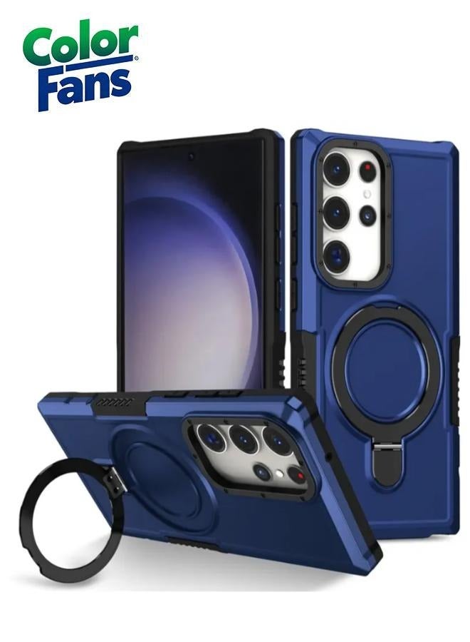 كولور فانس غطاء مغناطيسي لهاتف سامسونج جالاكسي إس23 ألترا مع حامل حلقي وحماية العدسة - أزرق - Image 1