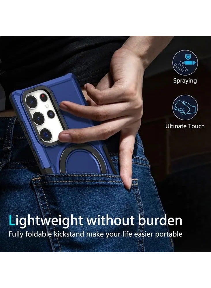 كولور فانس غطاء مغناطيسي لهاتف سامسونج جالاكسي إس23 ألترا مع حامل حلقي وحماية العدسة - أزرق - Image 5