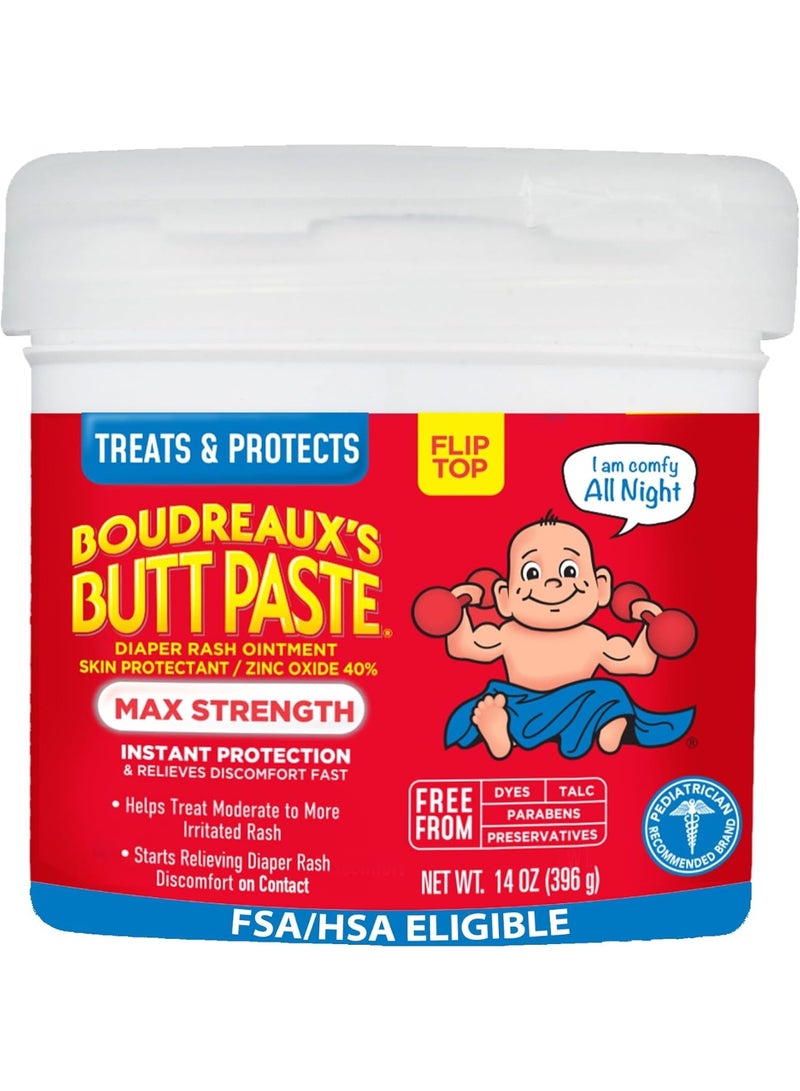 Boudreaux's Butt Paste Maximum Strength Diaper Rash Cream, Ointment for Baby, 14 oz Flip-Top Jar - Image 1