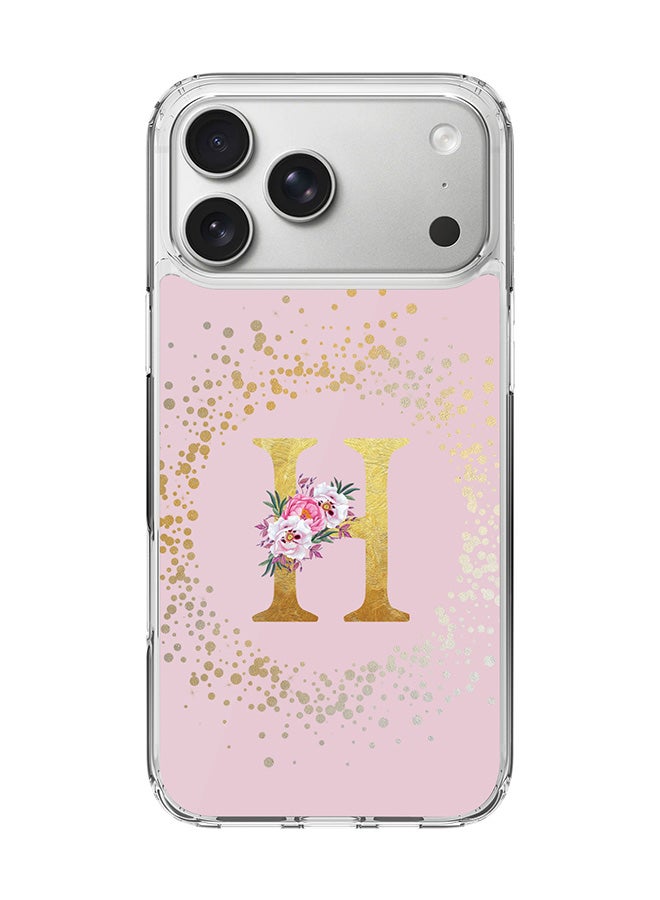 Stylizedd Classic Clear MagSafe Case for iPhone 17 Pro Max , Hybrid Soft Case Flexible Edges Anti Drop TPU PC Gel Thin Transparent Cover [ Designed for iPhone 17 Pro Max ] - Custom Monogram Initial Letter Floral Pattern Alphabet - H  (Pink ) - Image 1