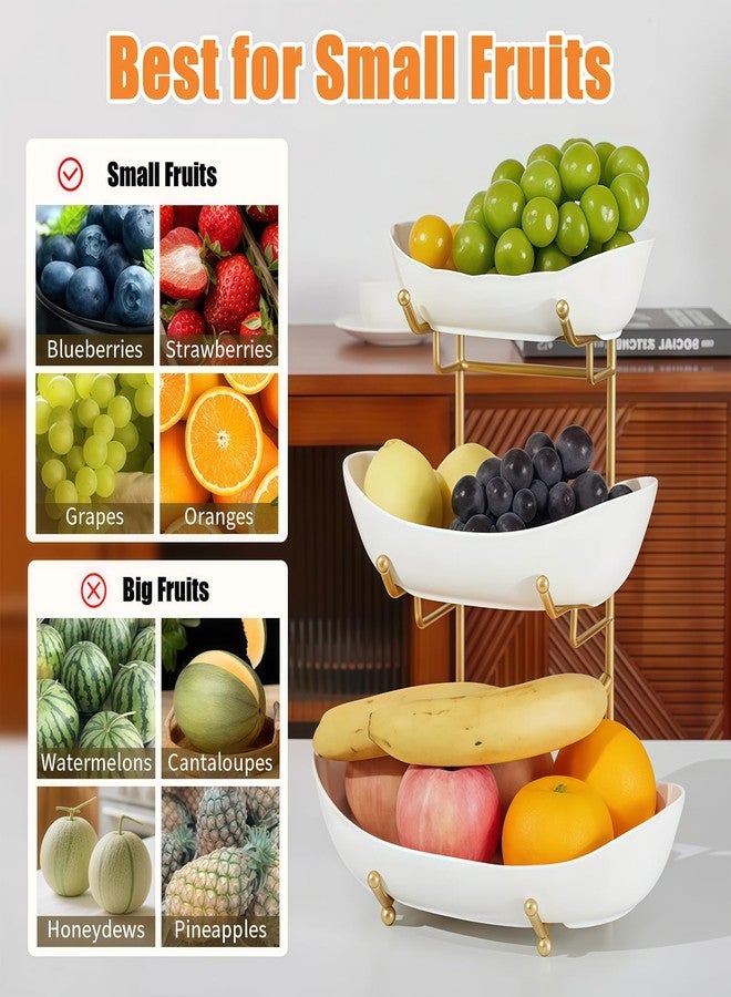 HOMKULA Ceramic Fruit Bowl for Kitchen Counter - 3 Tier Fruit Basket with Metal Stand, Tiered Fruit Stand for Countertop, Snack, Nuts, Cake, Dessert, Cute (Gold, Small) 1 - Image 3