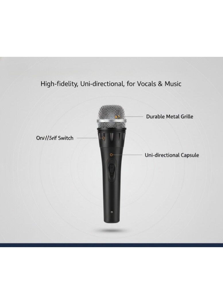 ميكروفون ديناميكي احترافي سلكي للكاريوكي والتسجيل – محمول باليد مع سلك 2 متر (أسود – جاك 6.5 ملم) - Image 3