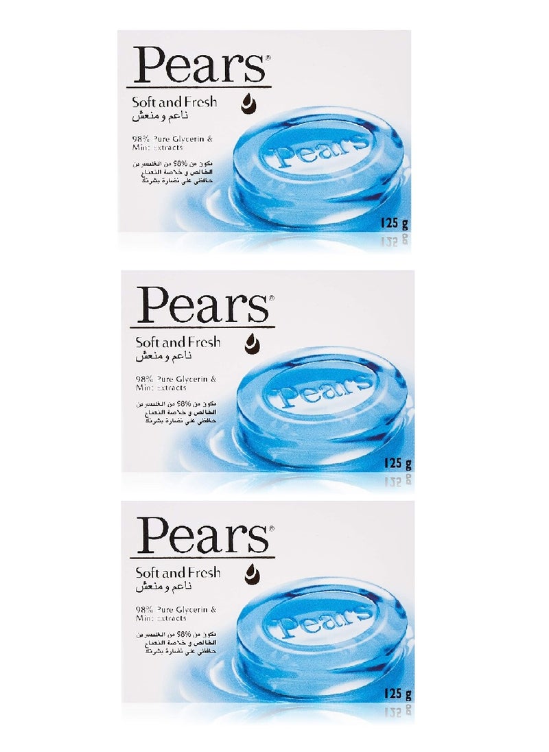 Pears 3 Pieces of Soap Soft and Fresh& 98% pure Glycerin,125g  - Image 1