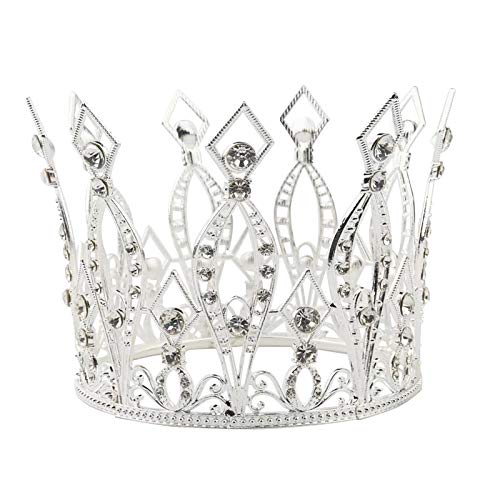 Creaides Crown Cake Topper Rhinestone Crystal Handmade Tiara Cake Decoration for Baby Shower Birthday Wedding Party Favors Silver - Image 1