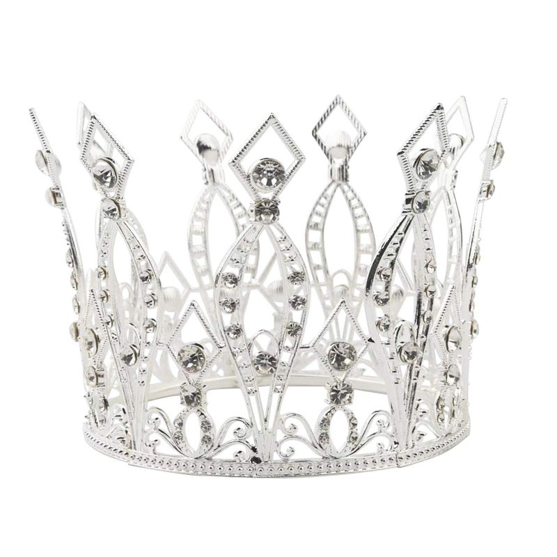 Creaides Crown Cake Topper Rhinestone Crystal Handmade Tiara Cake Decoration for Baby Shower Birthday Wedding Party Favors Silver - Image 2