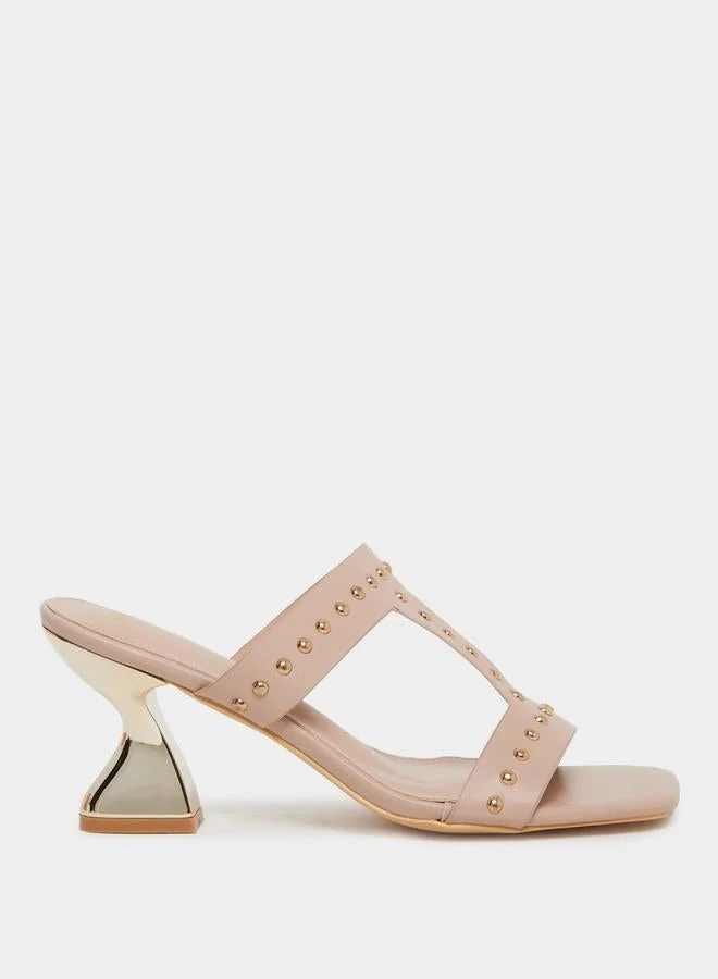 Styli Styli Nude Studded Kitten Heel Sandals