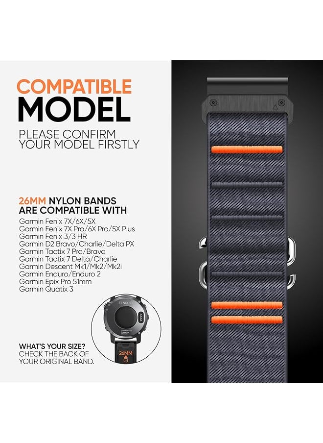 erorex - Quickfit Bands Compatible For 26Mm Garmin Watch Band Stretchy Nylon Loop Sport Watch Strap With S Hook For Fenix 5X 5X Plus 6X 6X Pro 7X 7X Pro Enduro Tactix Instinct 2X And Descent - Image 1
