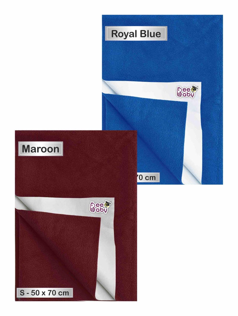 BeeBaby UltraDry Waterproof Quick Dry Sheets for Baby. High Absorbent, Anti - Piling & Reusable Bed Protector for Infants, New Born, Toddlers. (Small - 50cm x 70cm) (Dark Blue, Maroon - Pack of 2) - Image 1