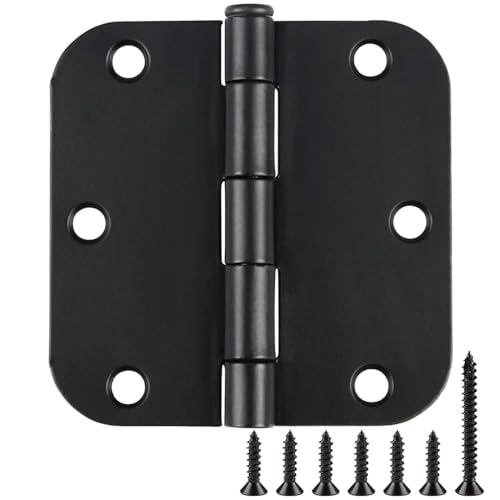 TDCHINGES 24 Pack Rounded Matte Black Door Hinges 3.5 inch x 3-1/2", 5/8 Radius Storage Hinge with White Interior Decoration Doors Classic Colour Coordination Closet Shed Hardware for Inside Home Improvement - Image 1