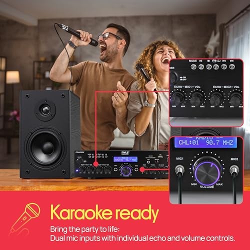 Pyle 200W Wireless Bluetooth Power Amplifier - Dual Channel Stereo Receiver with USB Flash Reader - SD Card - AUX - MIC IN w/ Echo - Radio - Home Theater - Studio Use - RCA Output - PDA65BU - Image 5