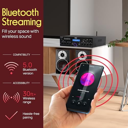 Pyle 200W Wireless Bluetooth Power Amplifier - Dual Channel Stereo Receiver with USB Flash Reader - SD Card - AUX - MIC IN w/ Echo - Radio - Home Theater - Studio Use - RCA Output - PDA65BU - Image 4