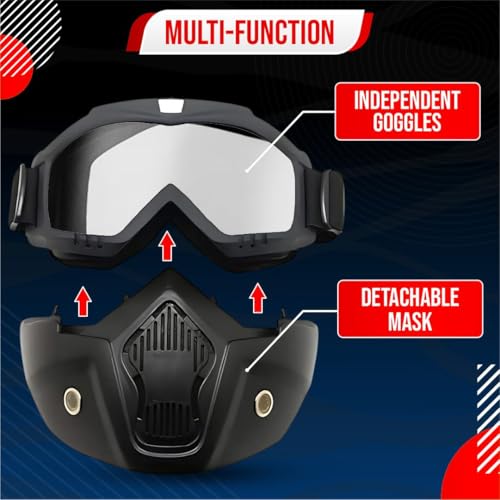 BTfash Goggle Mask Anti Scratch UV Protective Open Face & Eyewear Windproof Dirt Shield Adjustable Strap Soft Foam Padded Detachable for Cycling Bike Off Road Racing Riding Unisex (Transparent) - Image 3