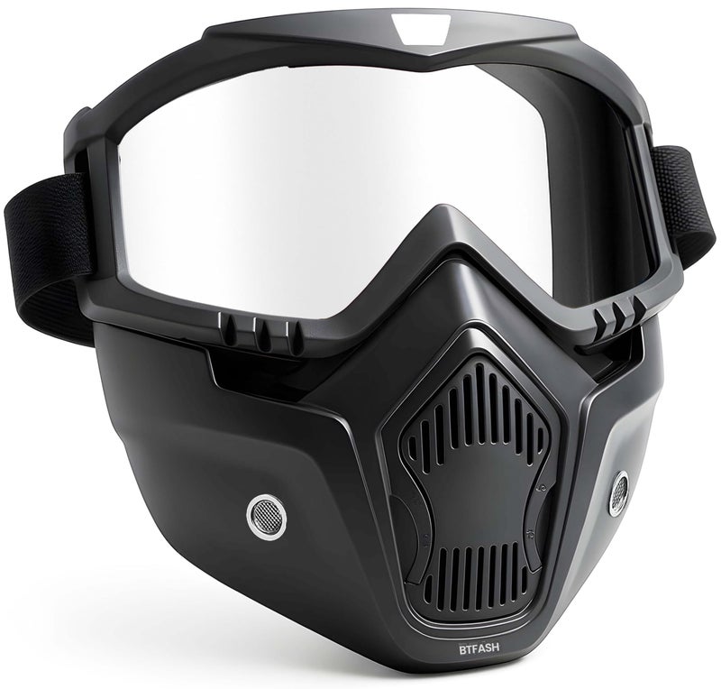 BTfash Goggle Mask Anti Scratch UV Protective Open Face & Eyewear Windproof Dirt Shield Adjustable Strap Soft Foam Padded Detachable for Cycling Bike Off Road Racing Riding Unisex (Transparent) - Image 1