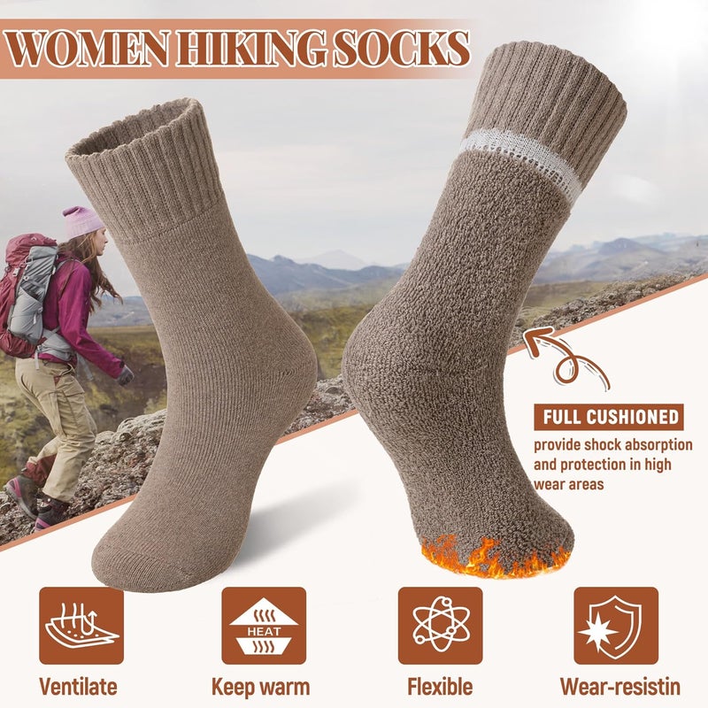 Velice Wool Socks for Women Merino Wool Boot Hiking Thick Thermal Warm Winter Crew Cushion Cozy Work Socks 5 Pairs - Image 4