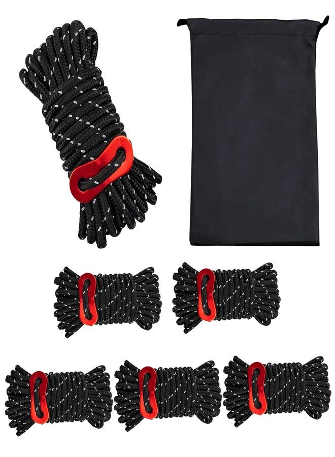 Wind Tour Outdoor Tent Guy Lines, Lightweight Camping Ropes with Aluminum Tensioners and Storage Pouch, Ideal for Tents, Tarps, Canopies, Camping, Hiking and Backpacking（6-Pack | Black） - Image 1