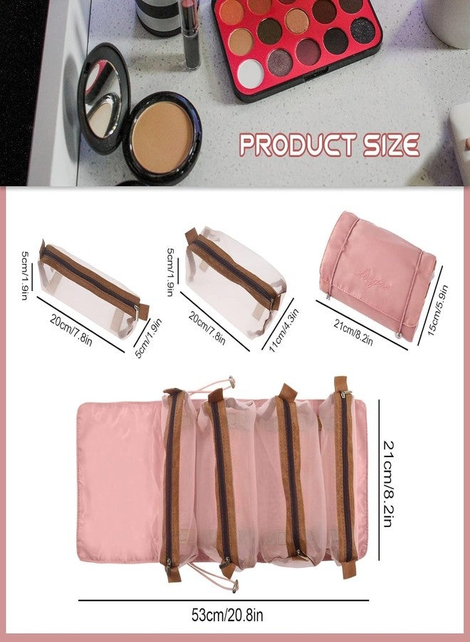 INSIME Foldable Makeup Pouch for Travelling | 4 Detachable Hanging Nylon Toiletry Bag for Women | Roll up Travel Makeup Organizer Pouch for Women Travel | Cosmetic Makeup Storage Organizer Bags - Image 5