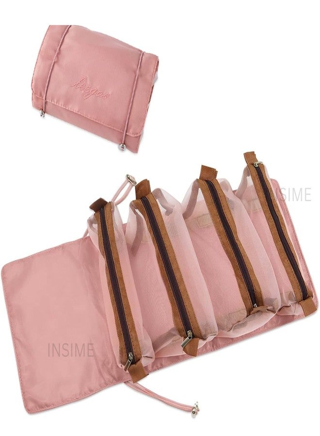 INSIME Foldable Makeup Pouch for Travelling | 4 Detachable Hanging Nylon Toiletry Bag for Women | Roll up Travel Makeup Organizer Pouch for Women Travel | Cosmetic Makeup Storage Organizer Bags - Image 1