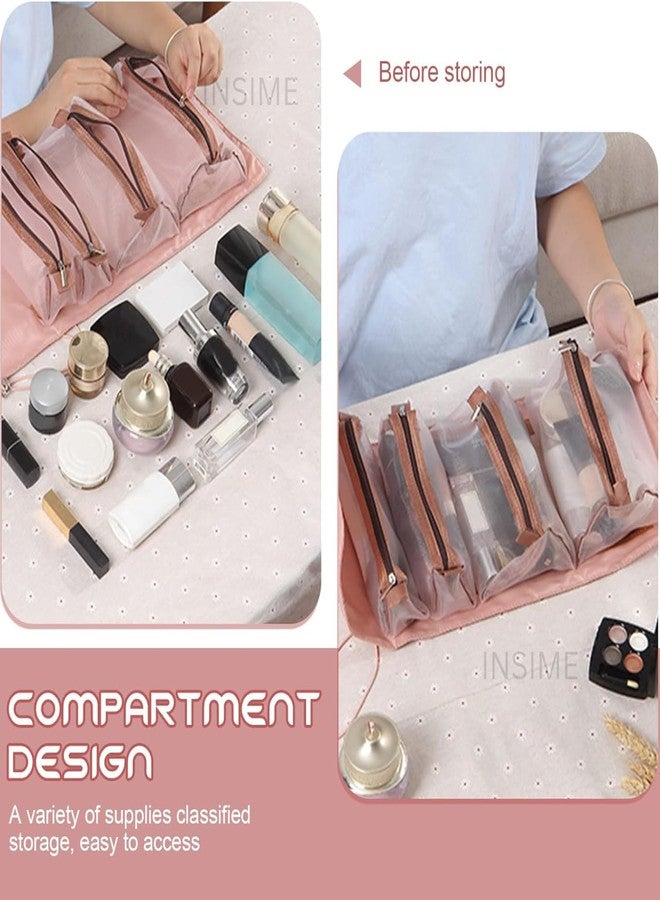INSIME Foldable Makeup Pouch for Travelling | 4 Detachable Hanging Nylon Toiletry Bag for Women | Roll up Travel Makeup Organizer Pouch for Women Travel | Cosmetic Makeup Storage Organizer Bags - Image 4