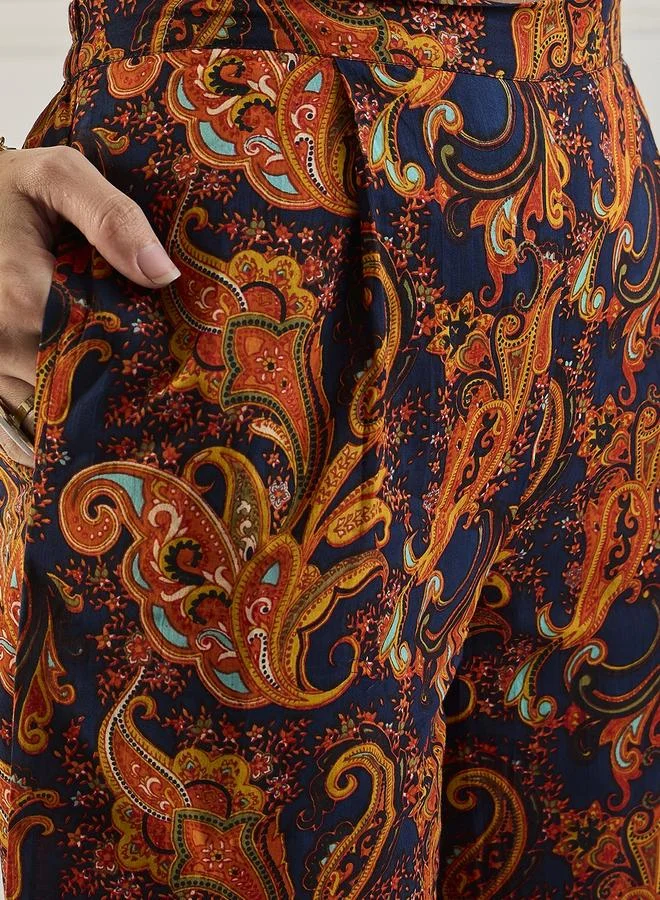 Winered  Winered Women Paisley Print Front Knot Crop Shirt With Flared Pant for Women | Best Price UAE