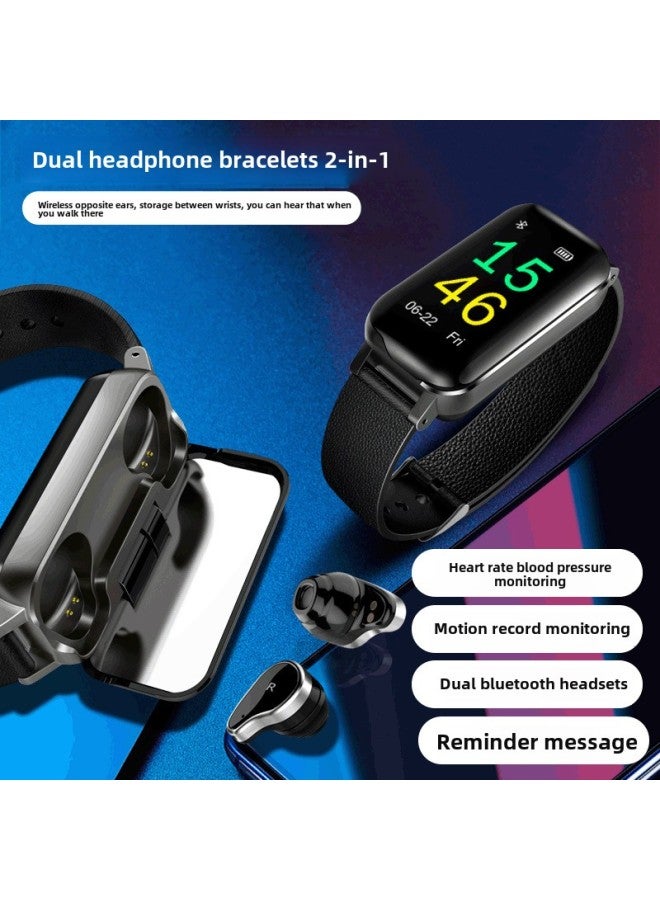 Wireless Bluetooth Headset Watch Bracelet 2-in-1 Sports Step Counting InFormation Synchronization Health Monitoring Intelligent Binaural-Color:Blue  - Image 2