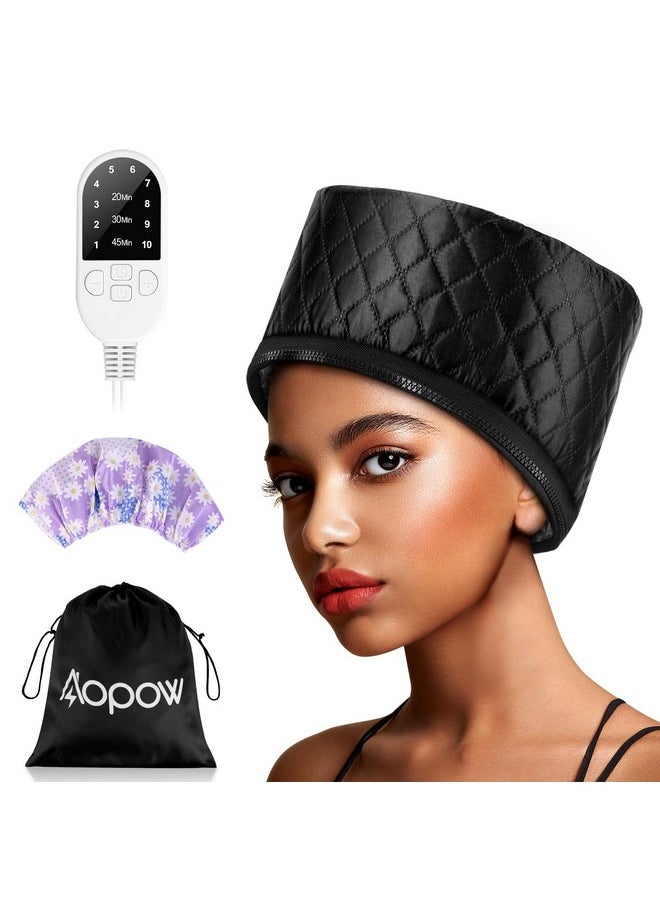 aopow - Heat Cap For Deep Conditioning: Hair Steamer For Natural Hair Home Use Thermal Steam Cap For Black Hair Deep Conditioner With 10Level Heats Up Quickly Heating Caps For Hair Treatment Black - Image 1