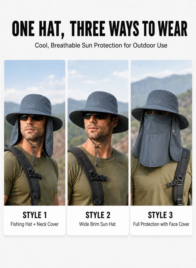 MAGNISHAN Unisex UV Protection Fishing Sun Hat, Wide Brim Bucket Hat with Detachable Face & Neck Flap, Full‑Cover Sun Protection Hat for Hiking Camping Fishing Outdoor - Image 4