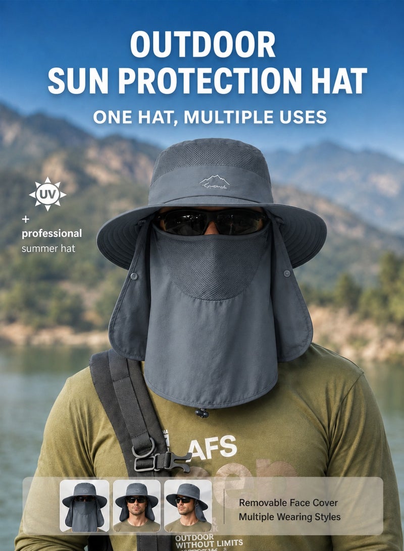 MAGNISHAN Unisex UV Protection Fishing Sun Hat, Wide Brim Bucket Hat with Detachable Face & Neck Flap, Full‑Cover Sun Protection Hat for Hiking Camping Fishing Outdoor - Image 2