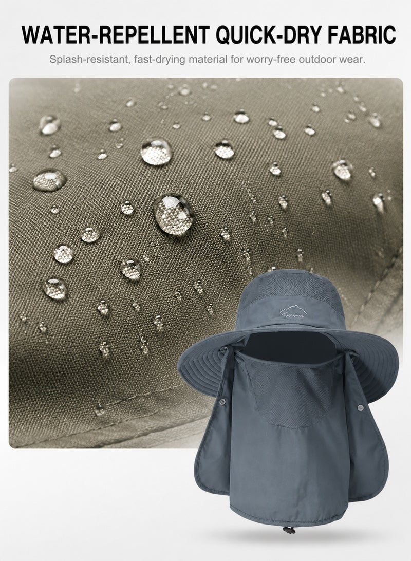 MAGNISHAN Unisex UV Protection Fishing Sun Hat, Wide Brim Bucket Hat with Detachable Face & Neck Flap, Full‑Cover Sun Protection Hat for Hiking Camping Fishing Outdoor - Image 5
