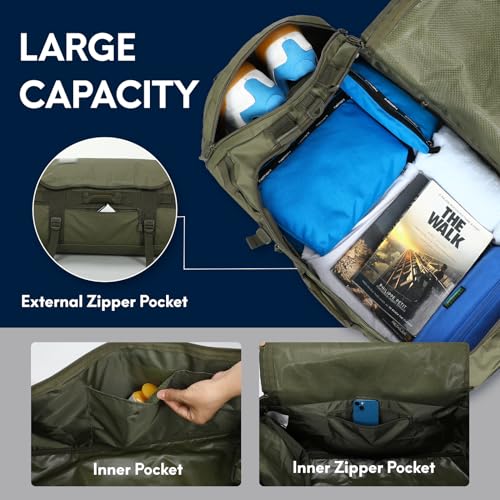 Haimont 45L Gym Duffle Backpack Bag Convertible Travel Duffle with Shoes Compartment for Men Women with Straps, Water-resistant, Army Green - Image 4