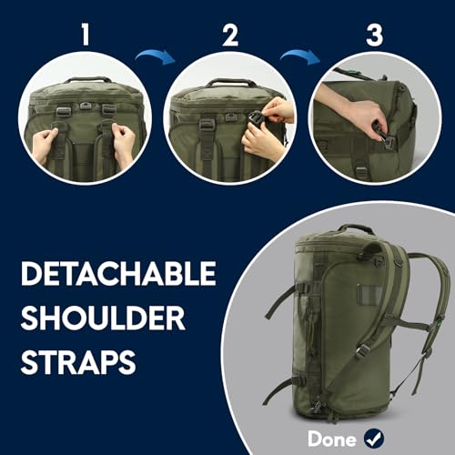 Haimont 45L Gym Duffle Backpack Bag Convertible Travel Duffle with Shoes Compartment for Men Women with Straps, Water-resistant, Army Green - Image 2