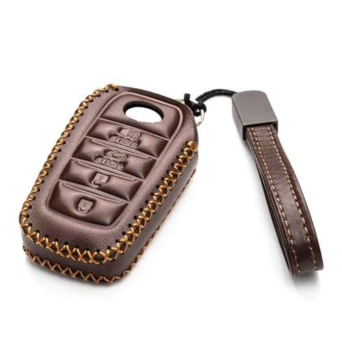 Vitodeco Genuine Leather Smart Key Fob Case Compatible with Land Cruiser, 4Runner, Highlander, RAV4, Camry, Grand Highlander, Sequoia 2019 - 2025 (4-Button, Brown) - Image 2