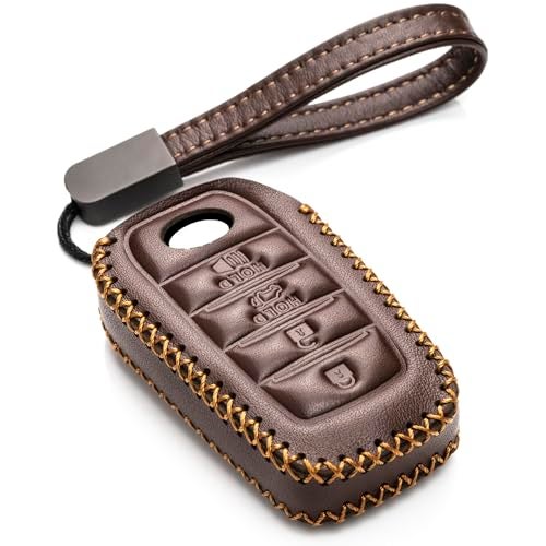 Vitodeco Genuine Leather Smart Key Fob Case Compatible with Land Cruiser, 4Runner, Highlander, RAV4, Camry, Grand Highlander, Sequoia 2019 - 2025 (4-Button, Brown) - Image 1