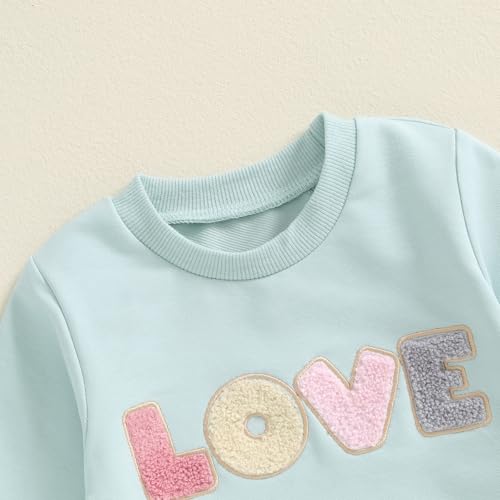 Socutebabe Baby Girl Clothes Newborn Infant Fall Winter Outfits Love Embroidery Long Sleeve Crewneck Sweatshirts Pants 0-24M (Blue, 3-6 Months) - Image 3