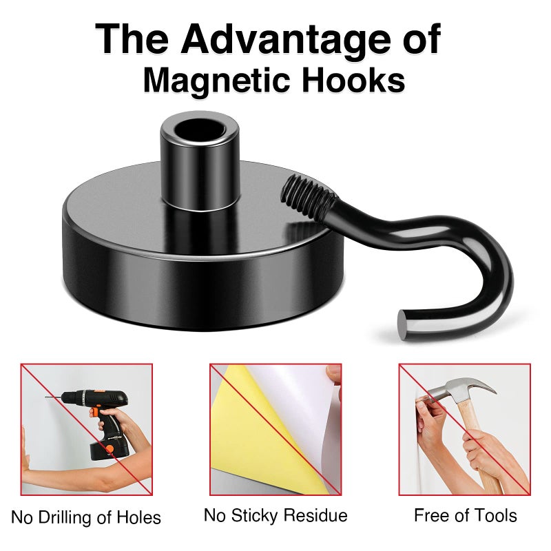 MIKEDE Black Magnetic Hooks Heavy Duty, 30Lbs+ Strong Neodymium Magnets with Metal for Refrigerator,Super Cruise Hanging, Kitchen, Storage - Pack of 130 - Image 5